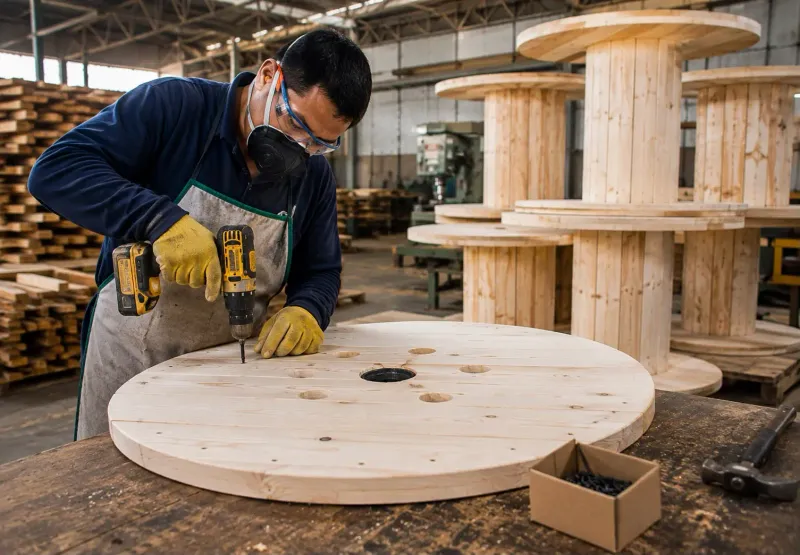 Ensamble de la brida de un carrete de madera en planta PALLETCOL